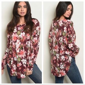 Oversized Floral Print Long Sleeve Blouse